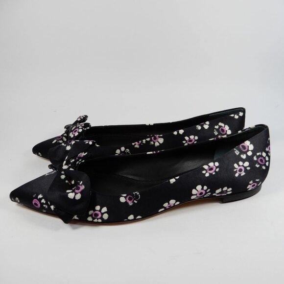 TORY BURCH Rosalind Bow Ballet Flats Size 8.5 Run Small Satin Black Floral NEW - Picture 6 of 16